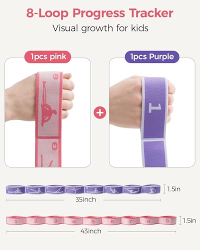 Slim Panda 2 PCS Stretch Strap for Kids Gymnastics Multi-Loop Elastic Strap for Ballet, Latin, Dance, Yoga, Children Flexibility Training & Exercise Resistance Yoga Band- 8 Loops - color: Red & Purple
