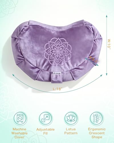 Hihealer Premium Crescent Meditation Cushion, Buckwheat Yoga Bolster Pillow | Comfortable Floor Pillow for Sitting, Ergonomic Floor Cushions for Adults, Zafu - color: Purple