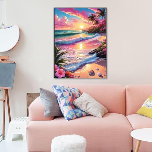 ZeeLionArt Diamond Art Kit, Full Square Drill Sunset Beach Flower 12x16Inch | 5D DIY Diamond Painting Kits for Adults & Beginners, Home Wall Decor, Ideal Holiday Gift - color: DP04192