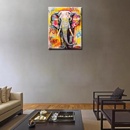 Tucocoo DIY Painting by Numbers for Adults Beginner,Naive Elephants Graffiti Series Paint by Number on Canvas Easy to Paint for Beginner with Pigment and Brushes Unique Graffiti with Frame 16''X20'' - color: Animals-08, size: 16''Wx20''H(DIY frame)