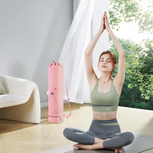 Yoga Mat Bag,Full Zip Cargo Yoga Mat Carrier Bag with Drawstring Water Bottle Pocket,Exercise Yogas Mats Carrier Holder for Women & Men - color: Pink