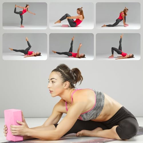 Yoga Blocks 2 Pcs, 9"x6"x3" Yoga Brick Foam Blocks EVA Foam Block Yoga Props Accessories for Yoga Pilates Stretching and Meditation - color: Pink