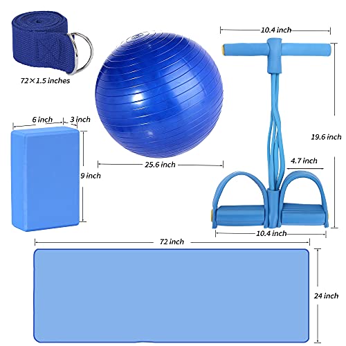 Yoga Mat Set for Beginners,Yoga Mat with Carrying Strap,Yoga Blocks 2 Pack with Yoga Strap,Yoga Ball,Ankle Puller,11-Piece Yoga Kits and Sets for Beginners,Yoga Starter Kit for Women Men - color: Blue