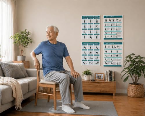 Chair yoga for seniors over 60 Chart, Set of 4 Chair Yoga Poster 10" x 8"