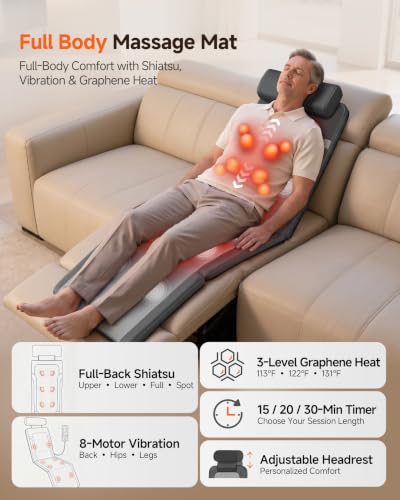 Snailax 2026 Shiatsu Massage Mat with Heat,Vibration Full Body Massager