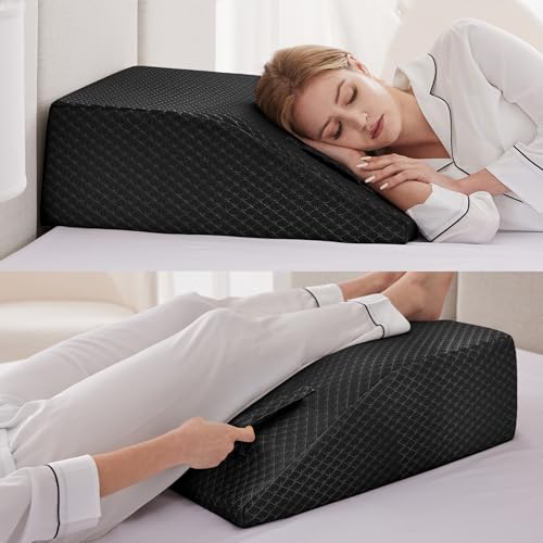 Ruqmuis Leg Elevation Pillow for After Surgery, 10inch Foam Leg Elevating Pillow for Swelling and Blood Circulation, Leg Wedge Pillow for Sleeping, Knee Pillow for Knee Hip Ankle Pain Relief, Black - color: Black, size: Flat Top 10 Inch