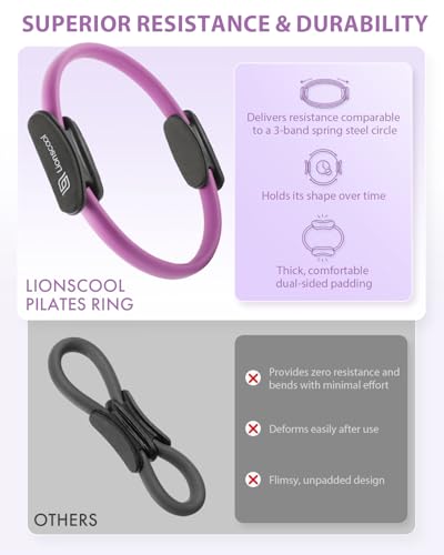 LIONSCOOL Pilates Ring Set 14" Magic Circle, 9" Mini Ball, Resistance Bands - color: Purple