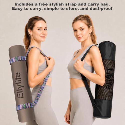 Yoga Mat - Non Slip Natural Rubber Yoga Mat, Alignment Lines, Ultimate Grip - color: Brown