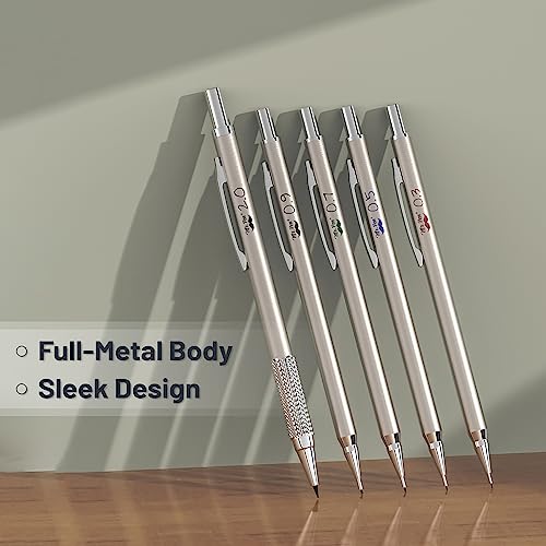 Mr. Pen- Metal Mechanical Pencil Set with Lead and Eraser Refills, 5 Sizes | 0.3, 0.5, 0.7, 0.9, 2mm, Drafting, Sketching, Architecture, Drawing Mechanical Pencils, Metal Mechanical Pencils