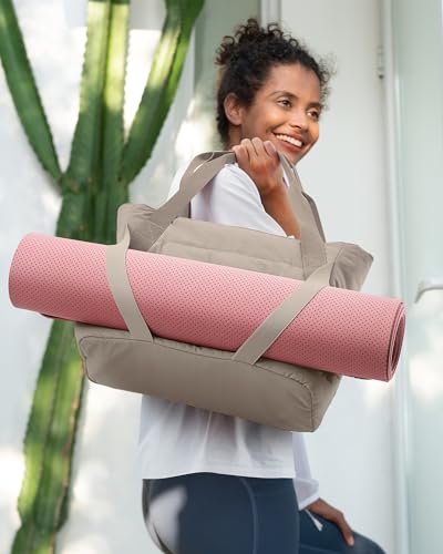 BAGSMART Tote Bag for Women with Zipper and Yoga Mat Straps - color: Camel