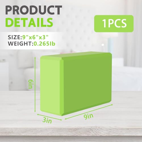 9"x6"x3" Yoga Blocks, Soft Non-Slip Surface Premium Foam Blocks, Supportive, Lightweight, Odor Resistant, Yoga Accessories for Pilates Meditation General Fitness Stretching Toning - color: green-1 Pack
