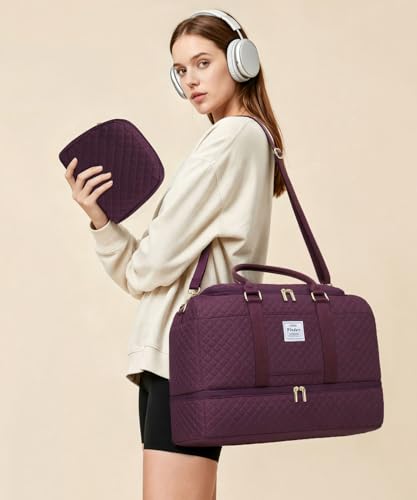 WINDARS Travel Duffle Bag, Weekender Bags for Women with Shoe Compartment, Overnight Bag with Toiletry Bag, Carry On Duffel Bags For Airplanes, Yoga Gym Duffel Bag, Dark Purple - color: Dark Purple