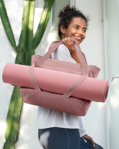 BAGSMART Tote Bag for Women with Zipper and Yoga Mat Straps - color: Dark Pink