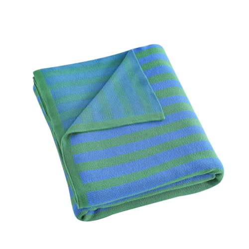 BOV Cooling Knit Throw Blanket 50x60, 100% Viscose, Blue Green Stripe - color: Kelly Green & Cobalt