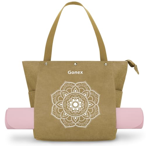Gonex Yoga Mat Bag For Women Canvas Tote Pilates Gym Bag With Mat Carrier - color: Dark Khaki, size: Classic (15.5×5.5×14.5inch)