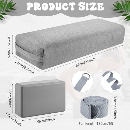 4 Pcs Yoga Bolster Pillows Blocks with Strap Set Comfortable Meditation Pillow with Carry Handle for Restorative Non Slip Reusable Yoga Blocks for Balance, Pilates, Washable Cover - color: Gray