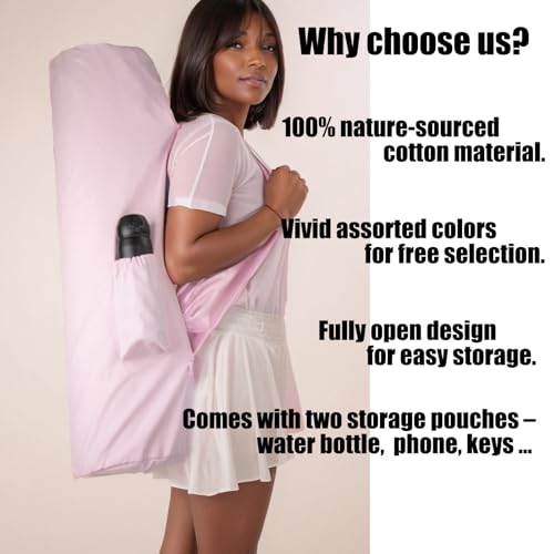 Cotton yoga mat bag with Pockets and Adjustable Strap - Full Zip Cargo Yoga Mat Carrier Bag - Bag for 1/4" 1/3" Thick Yoga Mat - color: Pink, size: XL