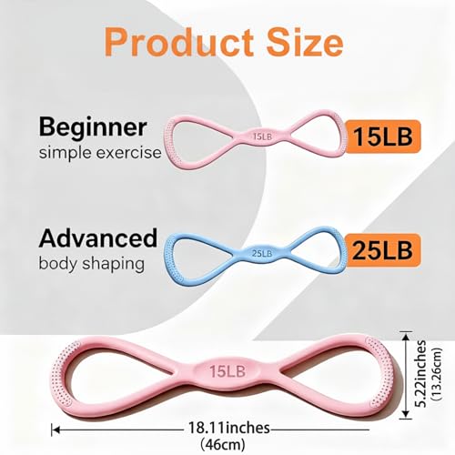 2PCS Figure 8 Resistance Bands with Handles – 15 lbs & 25 lbs Workout Bands for Women Men, Non-Slip Grip for Arms Yoga Pilates Physical Therap - color: Pink, size: 15lbs