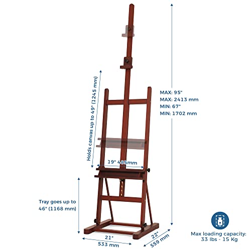VISWIN Medium H-Frame Easel 67"-95" H, Hold Canvas up to 49", Adjustable Beech Wood Artist Easel Stand for Painting with Storage Tray, Art Floor Easel for Adults, Beginners, Students - Walnut - color: Walnut, size: M