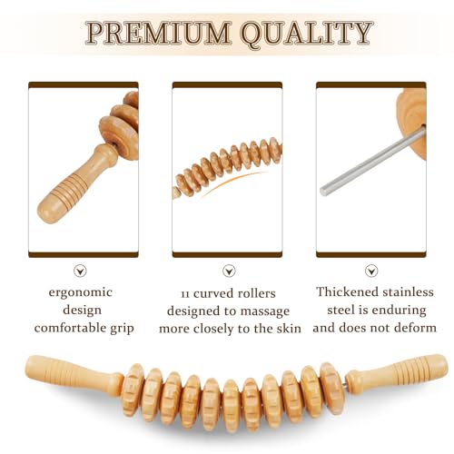 Liitrton Manual Wooden Massage Roller Stick for Muscle Relief, 11-Wheel | Smooth Body Roller, Wood Therapy Massage Tools for Trigger Point Relief, Legs Sore Muscle Recovery - size: 11-Wheel