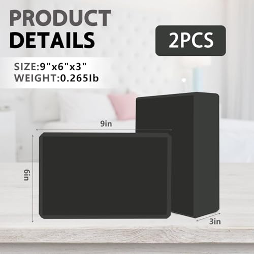 9"x6"x3" Yoga Blocks, Soft Non-Slip Surface Premium Foam Blocks, Supportive, Lightweight, Odor Resistant, Yoga Accessories for Pilates Meditation General Fitness Stretching Toning - color: black-2 Pack