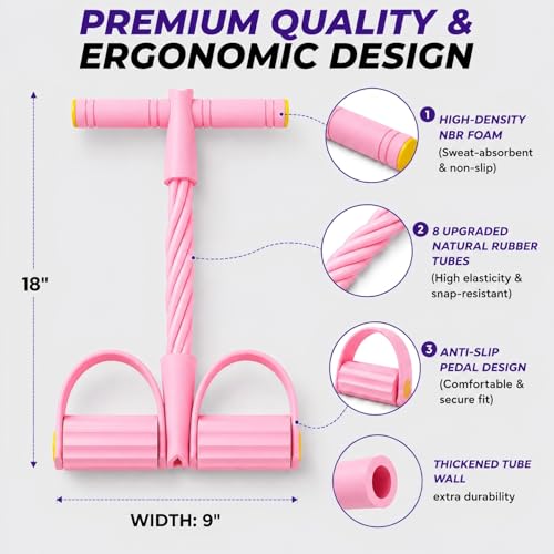 8-Tube Pedal Resistance Band, Sit Up Pull Rope for Home - color: Pink