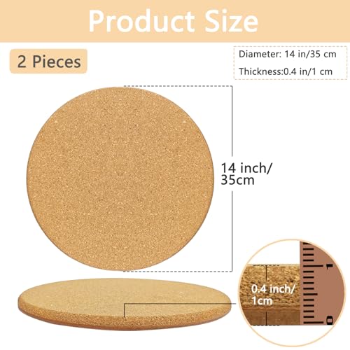 14 Inch Large Cork Plant Coasters, Double Layers 10mm Extra Thick Cork Plant Mats, 2 Pcs Plant Coasters for House Plants - size: 14 Inch
