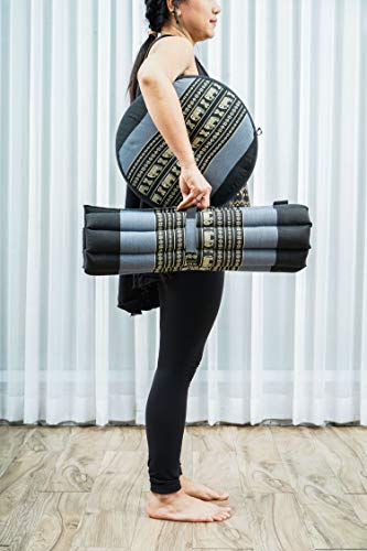 Leewadee Meditation Cushion Set – 1 Small Zafu Yoga Pillow and 1 Small Roll-Up Zabuton Mat Filled with Kapok - color: Sf15 - Blue