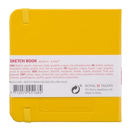 Talens Art Creation Sketchbook, Golden Yellow, 80 Sheets, 4.7 x 4.7 in | Hard-Bound Pocket Notebook, 140 GSM/94 lbs Paper, Acid-Free Cream Blank Paper, Ribbon Bookmark, and Elastic Closure - color: goldenyellow, size: 12×12cm