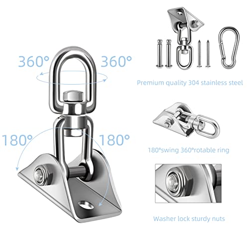 HOMPER Hammock Hanging Kit 360° Rotating Hanging Chair Hardware 1000 lb Capacity (Pack of 2) - color: Silver, size: 1 (Pack of 2)