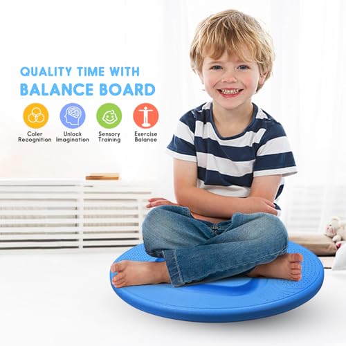 Kids Maze Balance Board - Wobble Trainer for Ski Surf Snowboard, Non-Slip Sensory Rocker Ages 3-12, Core Therapy & Skate Prep - color: Ocean blue
