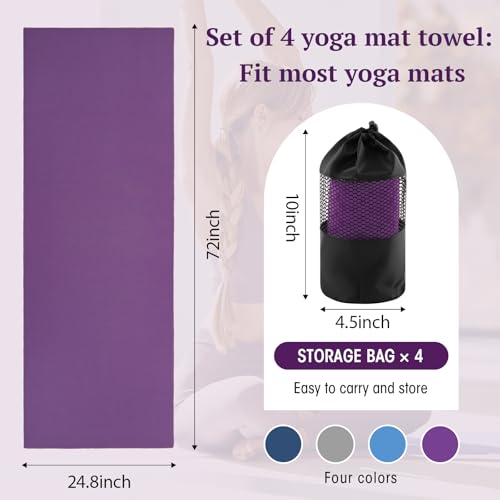 Breling Yoga Towel 4 Pack, Hot Yoga Towel 72" x 24" Non Slip, Dark Colors - color: Dark Colors