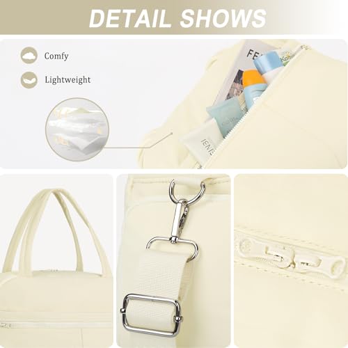 Sports Gym Bag for Women, Travel Duffle Bag with Shoe Compartment & Wet Pocket, Fitness Yoga Bag - color: S-Beige