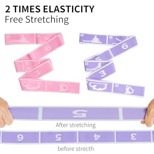 2 PCS Kids Stretching Strap - 8-Loop Adjustable Stretch Bands for Dance, Ballet, Yoga, Gymnastics Workout, Children‘s Fitness Equipment, Stretching Resistance Bands and Home Flexibility Training - color: Sweet Potato Purple+Pink
