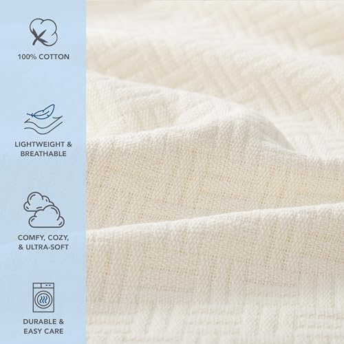 Arkwright Basket Weave Throw Blanket - 100% Ringspun Cotton All Season Throws, Luxury Hotel Quality, Soft on Skin, Breathable, 300 GSM for Bed, Sofa, and Chair, 50 X 70 in, Ivory - color: Egret Creamy Beige, size: Throw (50x70)