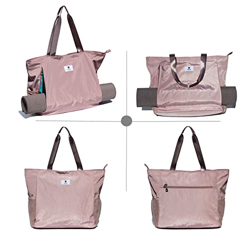 ESVAN Yoga Mat Bag Yoga Tote Carrier Shoulder Bag Carryall Tote for Office,Yoga,Pilates,Travel,Beach and Gym - color: B Pinkish Purple