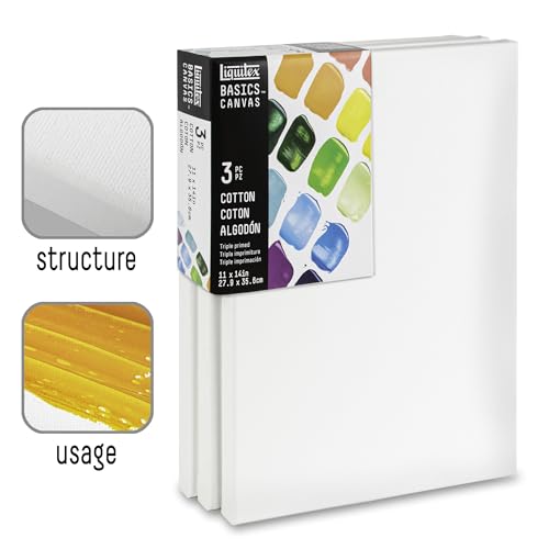 Liquitex BASICS Canvas, 3 pack, 12" x 16" | Archival, Acid-Free, Non-Toxic, Medium Texture Cotton, Pre-primed with a triple layer of acrylic gesso, Stapled & Stretched - style: 12" x 16"