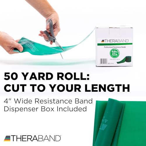 THERABAND Resistance Band, 50-Yard Roll, Latex Elastic Band for Exercise, Stretching, Physical Therapy, Yoga, Pilates, Home Workouts, Cut-to-Length, Color-Coded Levels - color: Green | Heavy, style: Non-Latex