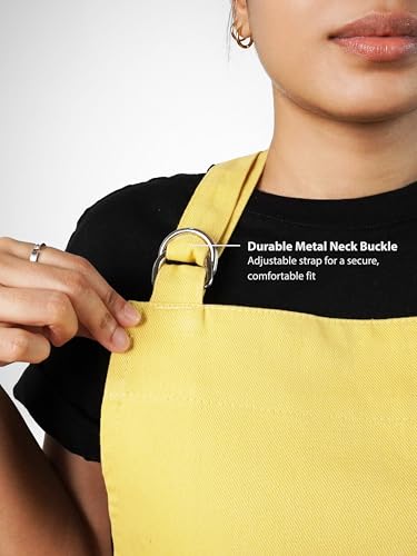 100% Cotton Kitchen Apron with 2 Pockets – Adjustable Chef Apron for Cooking Baking BBQ – Unisex Apron - color: Lemon