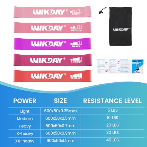 WIKDAY Resistance Bands for Working Out Exercise Loop Bands Workout Bands Set for Men Women Body Stretching, Crossfit Training, Home Workout, Physical Therapy, Booty Legs, Set of 5 - color: Pink