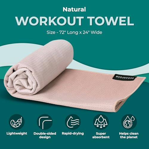 Oceanfoam Beach Towel – Lightweight, Absorbent, Quick-Drying, Sand-Resistant, Non-Slip – Ideal for Workouts, Yoga, Pilates, Beach, Pool, Boat & Travel – 25% Recycled – 72"x24" (Natural) - color: Natural