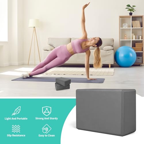 Yoga Blocks, Non Slip Yoga Bricks, Portable & Lightweight - color: 4 Pack-Grey-9x6x3in, size: 9x6x3 IN