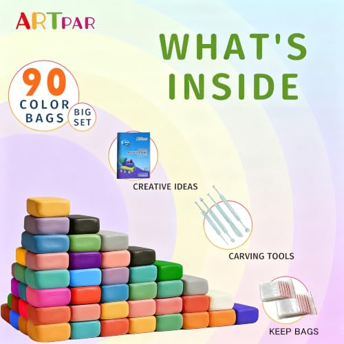 ARTPAR Air Dry Clay for Kids,90 Colors Modeling Magic Clay Bulk Kit | Colorful Molding Clay Sculpting Set,Soft & Non-Sticky,DIY Classroom Activities,Fun Art & Crafts Gifts for Boys & Girls 3-12Y - color: 90 Colors