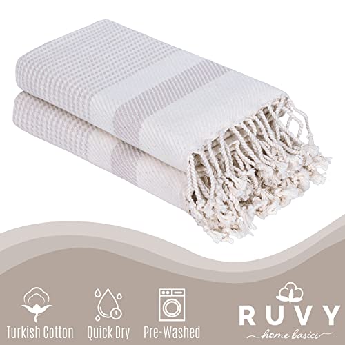 Ruvy Home Basics Turkish Hand Towels for Bathroom Set of 2 | 18"x40", Cotton | Decorative Towel for Bathroom, Kitchen, Dishcloth, Tea, Yoga, Face, Gym - Beige - color: Beige, size: Modern - 2 Pack