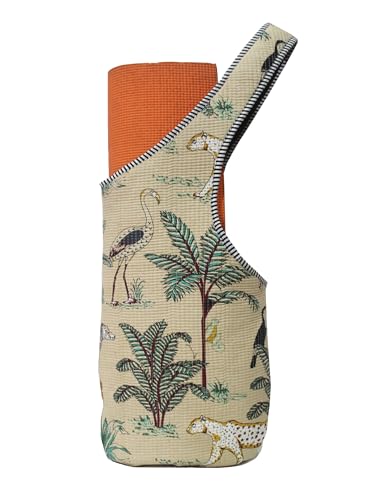 INDIAN CRAFT CASTLE Yoga Mat Bag | Tote Mat Bag | Sling Yoga Tote w/Large Side Pocket & Zipper Pocket | Yoga Mat Carrier Fits Most Size Mats - color: Beige