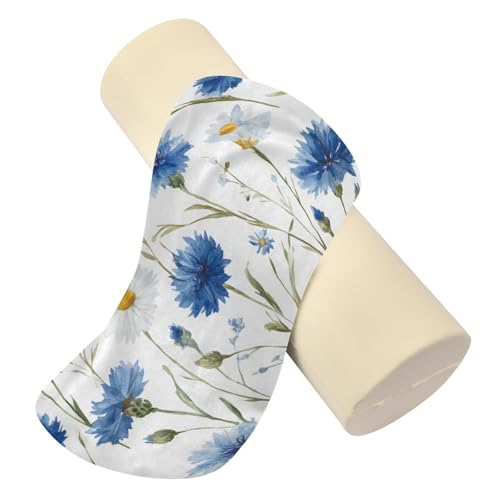 Neck Roll Pillow Bolster Pillows Round Health Memory Foam Long Cervical Cylinder Bolster Body with Removable Washable Cover for Bed Legs Back Yoga Blue Daisy Cornflowers White - color: Daisy 27