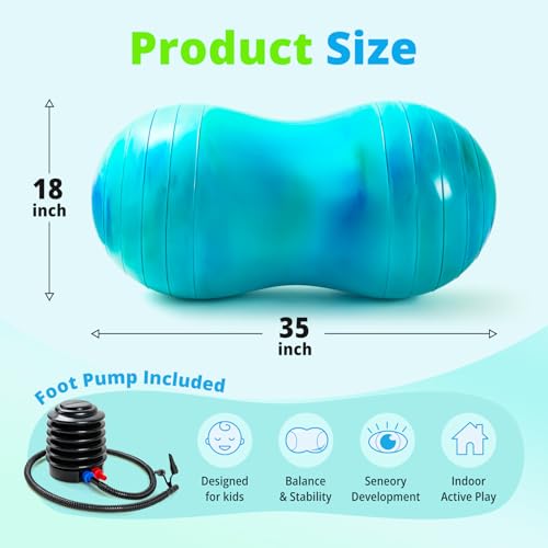 18''/20'' Peanut Ball for Kids & Adults, Anti-Burst Exercise Ball - color: Blue-green, size: 18''(45cm*90cm)