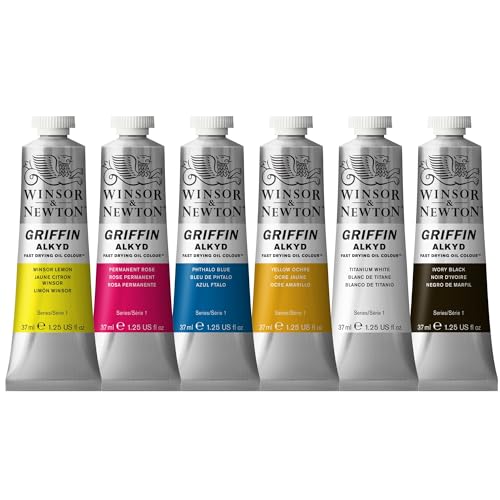 Winsor & Newton Griffin Alkyd Fast Drying Oil Paint, Beginners Set, 6 x 37ml Tubes