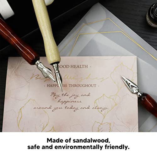 10 Pcs Dip Pen Set Nib Pen Holder Comic Dip Wooden Pen Nib Holder for Art Painting English Calligraphy (Annatto Color) - color: Annatto Color