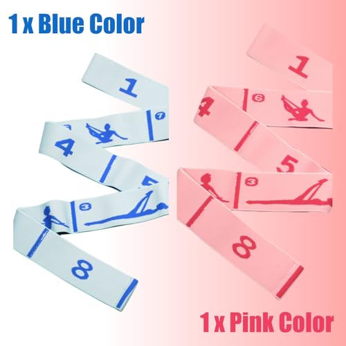 Elastic Yoga Stretching Strap with Loops, CEILIWEN Stretch Straps for Physical Therapy, Pilates Stretch Band, Elastic Exercise Bands, Leg Stretching Strap, Stretch Resistance Bands for Exercise - color: 8 Loops - Blue & Pink